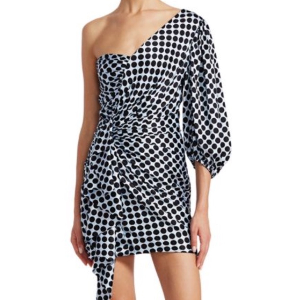 Alexandre Vauthier Polka Dot One Shoulder Silk Blend Mini Dress